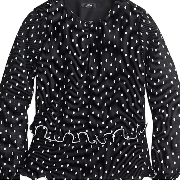 🌺J. CREW Polka Dot Crinkle Ruffle Embellished Blouse in Black/White Size XXS🌺 - Picture 1 of 7